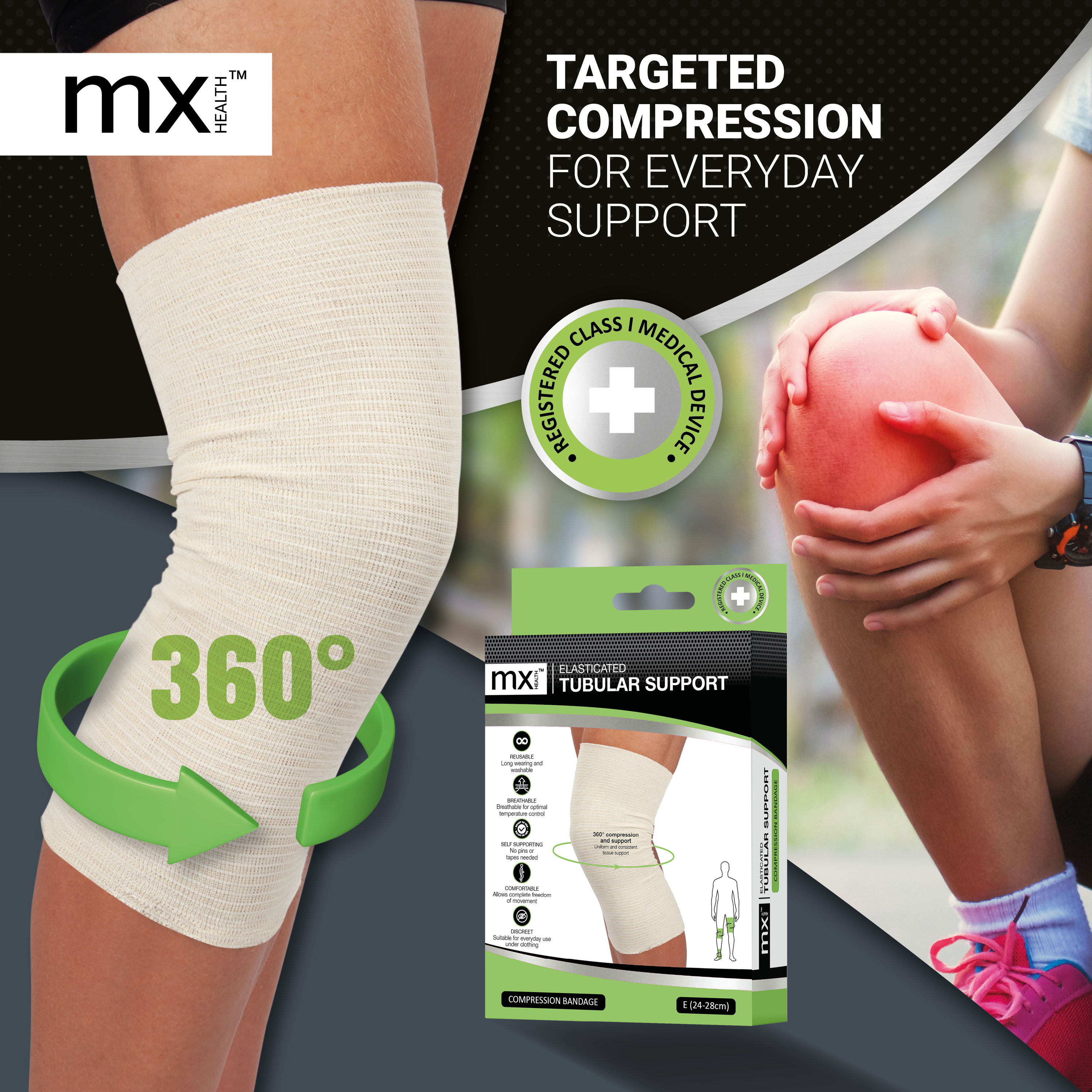 mx Health Elasticated Tubular Support Compression Bandage (F) 28-36cm
