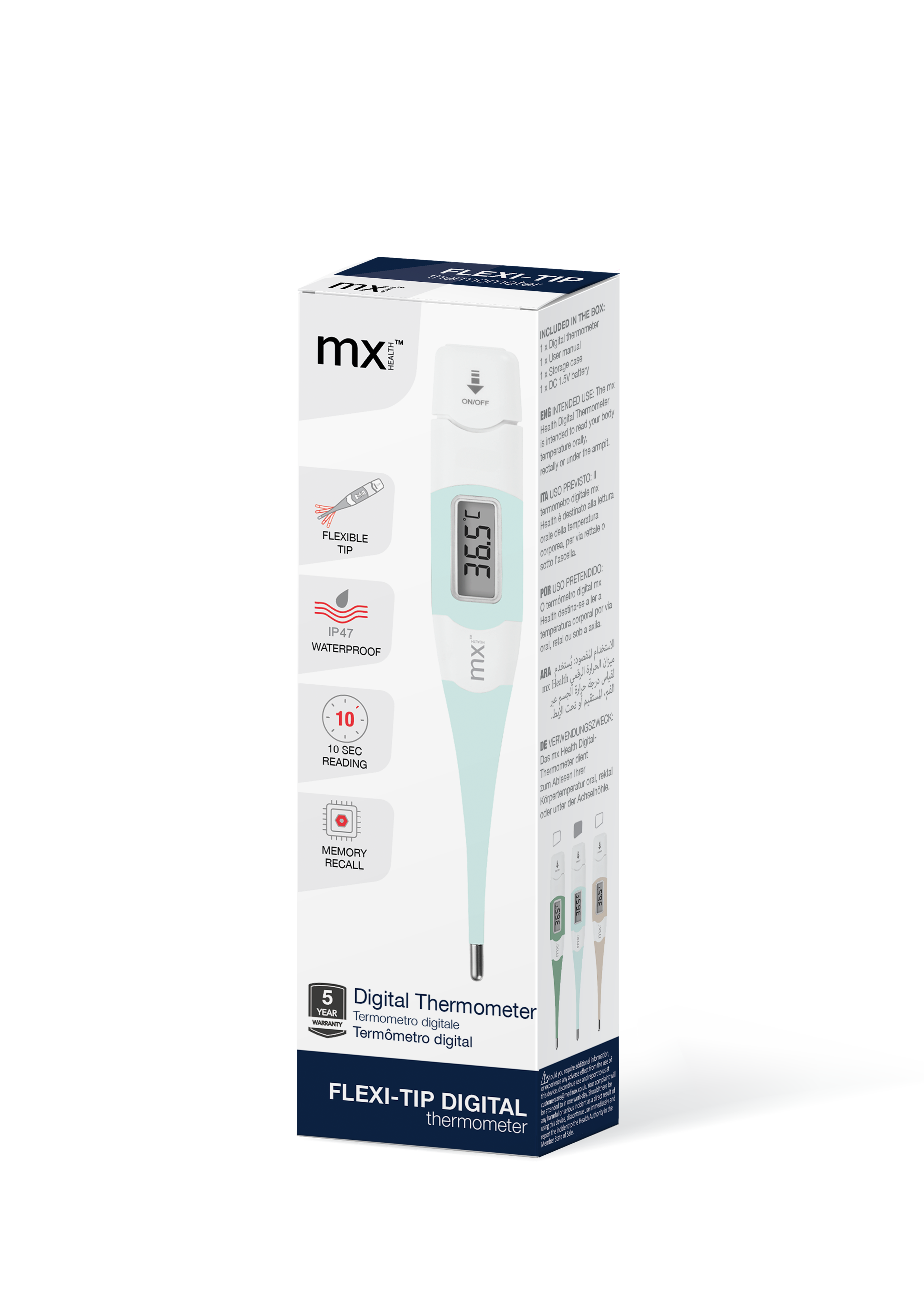 mx Health Flexi-Tip Digital Thermometer - Powder Blue