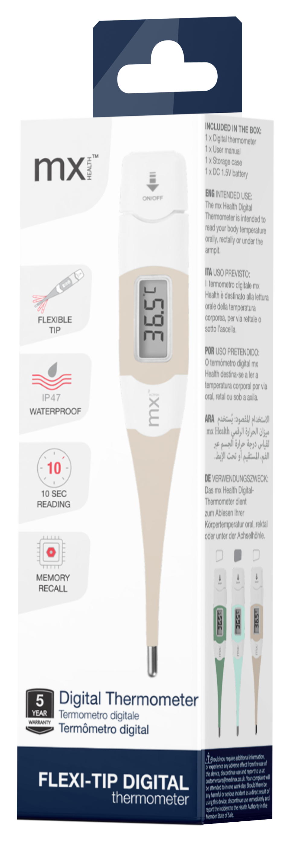 mx Health Flexi-Tip Digital Thermometer - Sand