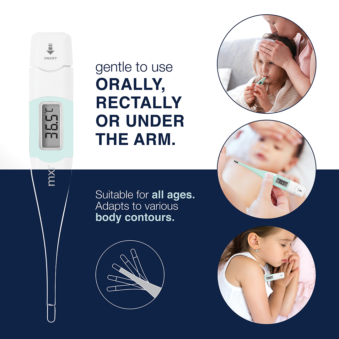 mx Health Flexi-Tip Digital Thermometer - Powder Blue