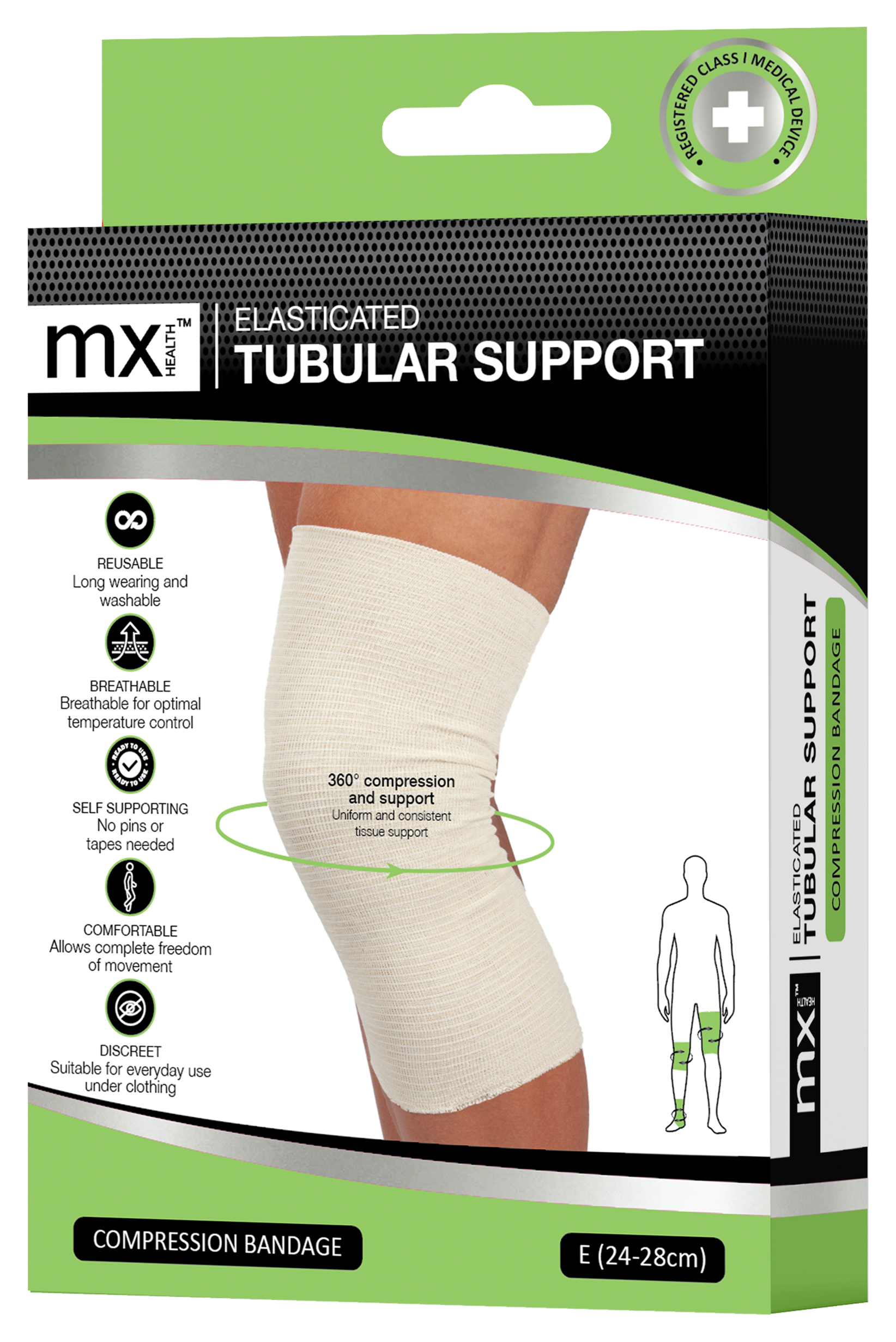 mx Health Elasticated Tubular Support Compression Bandage (E) 24-28cm