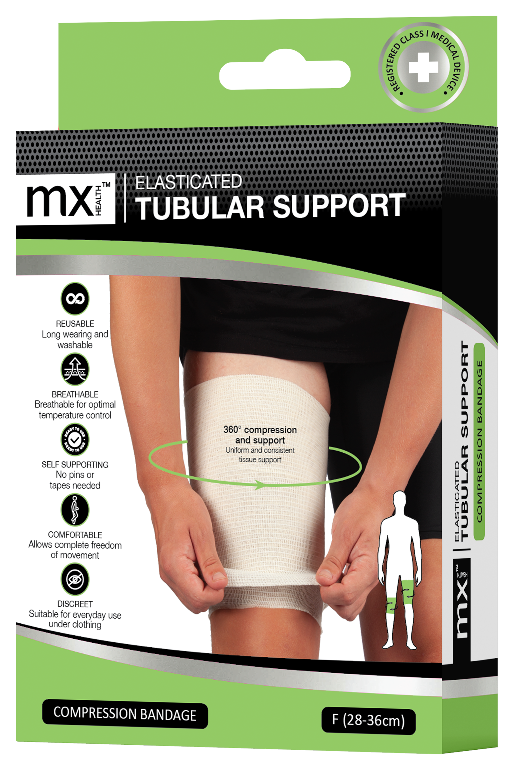 mx Health Elasticated Tubular Support Compression Bandage (F) 28-36cm