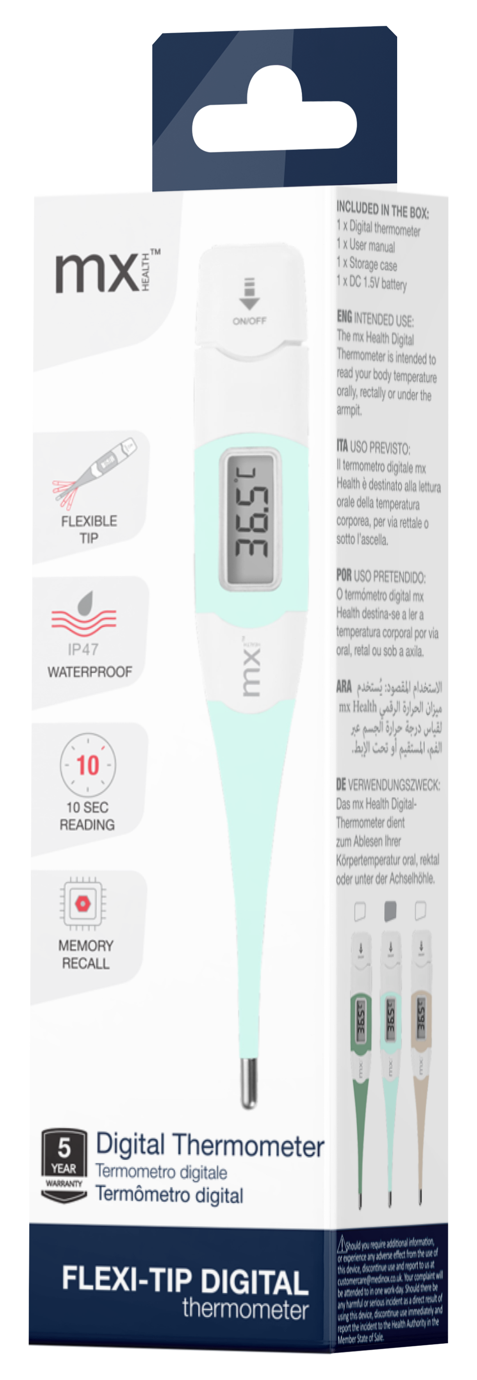 mx Health Flexi-Tip Digital Thermometer - Powder Blue